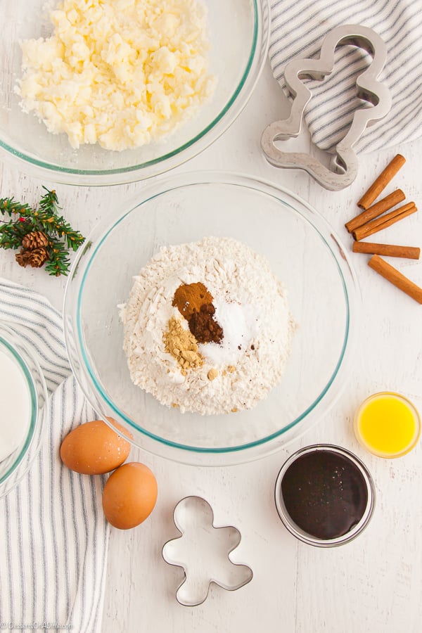 Dry ingredients combined in a bowl. 