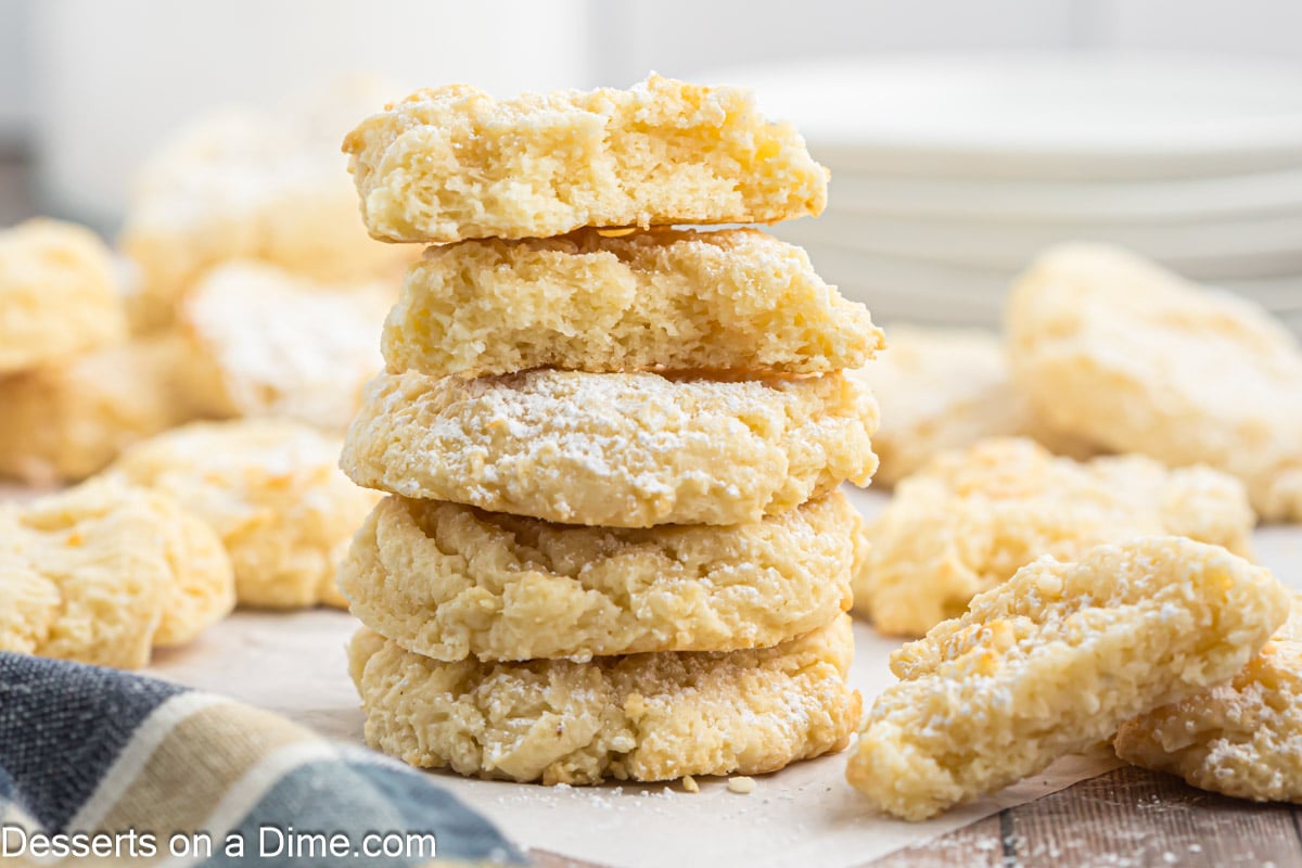 Cream Cheese cookies stacked together.
