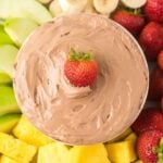 Chocolate Fruit Dip with a strawberry on top.