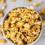 Bowl of caramel popcorn.