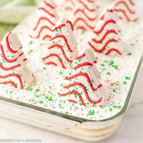 Christmas dirt cake in a baking dish.