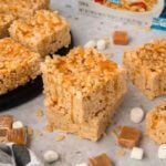 Salted Caramel Rice Krispie treats cut into squares.