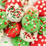 Christmas chocolate covered oreos on a platter.