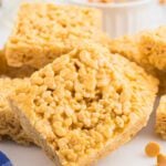 Butterscotch rice krispie treats cut into squares.