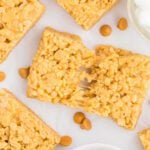 Butterscotch rice krispie treats cut into squares.