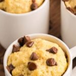 Chocolate Chip Keto Mug Cake in a white mug.