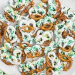 St. Patrick's Day Pretzels arranged on a platter.