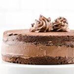 Close up image of chocolate frosting on a cake.
