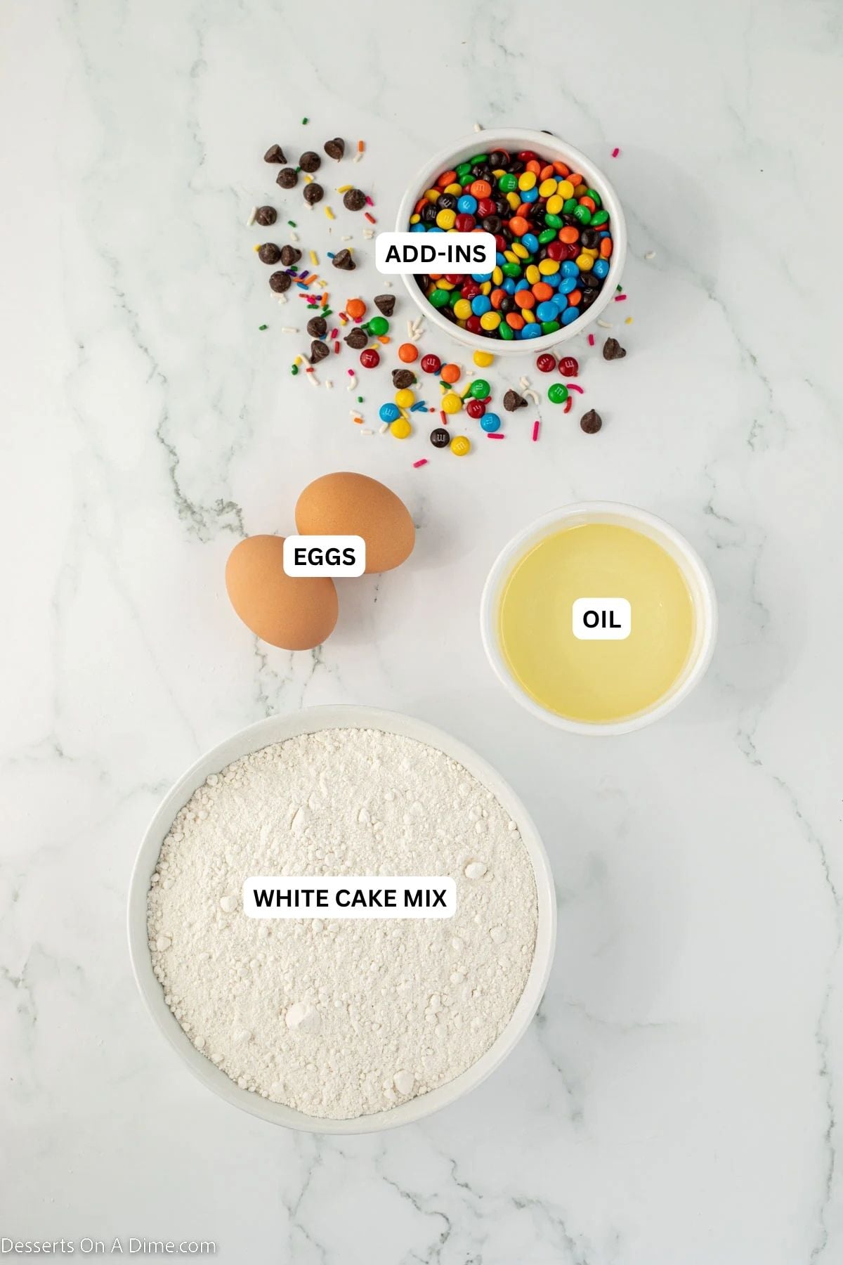 We are going to show you how to make cake mix cookies with only 4 ingredients that will taste amazing. If you need a super easy dessert, this is a must try. Ingredients for recipe: add-ins, eggs, oil and cake mix.
