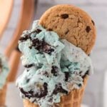 Cone of cookie monster ice cream.