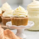 Pumpkin spice cupcakes with cream cheese frosting.