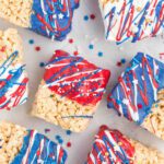 patriotic rice krispie treats with sprinkles.