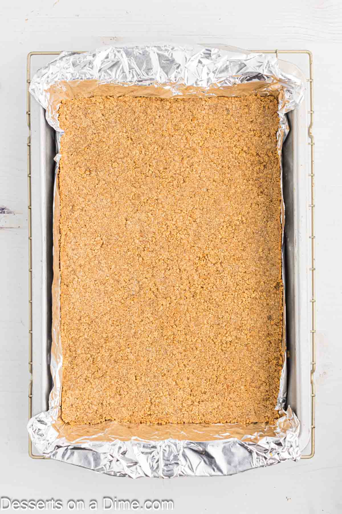 Graham cracker crust pressed into pan.