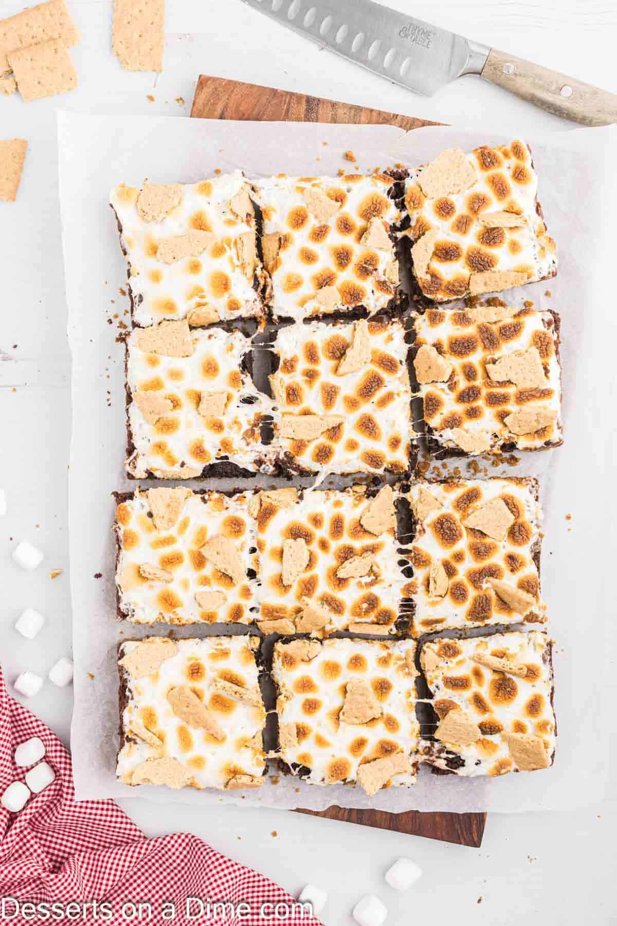 S'mores brownies cut into squares.