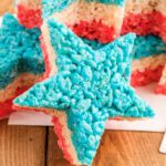 Patriotic rice krispie treats cut into star shapes.