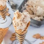Cinnamon toast ice cream in a cone.