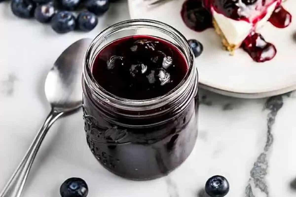 Blueberry sauce in a jar. 