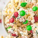Christmas crunch topped with sprinkles in a bowl.