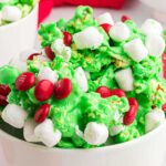 Grinch popcorn in a bowl.