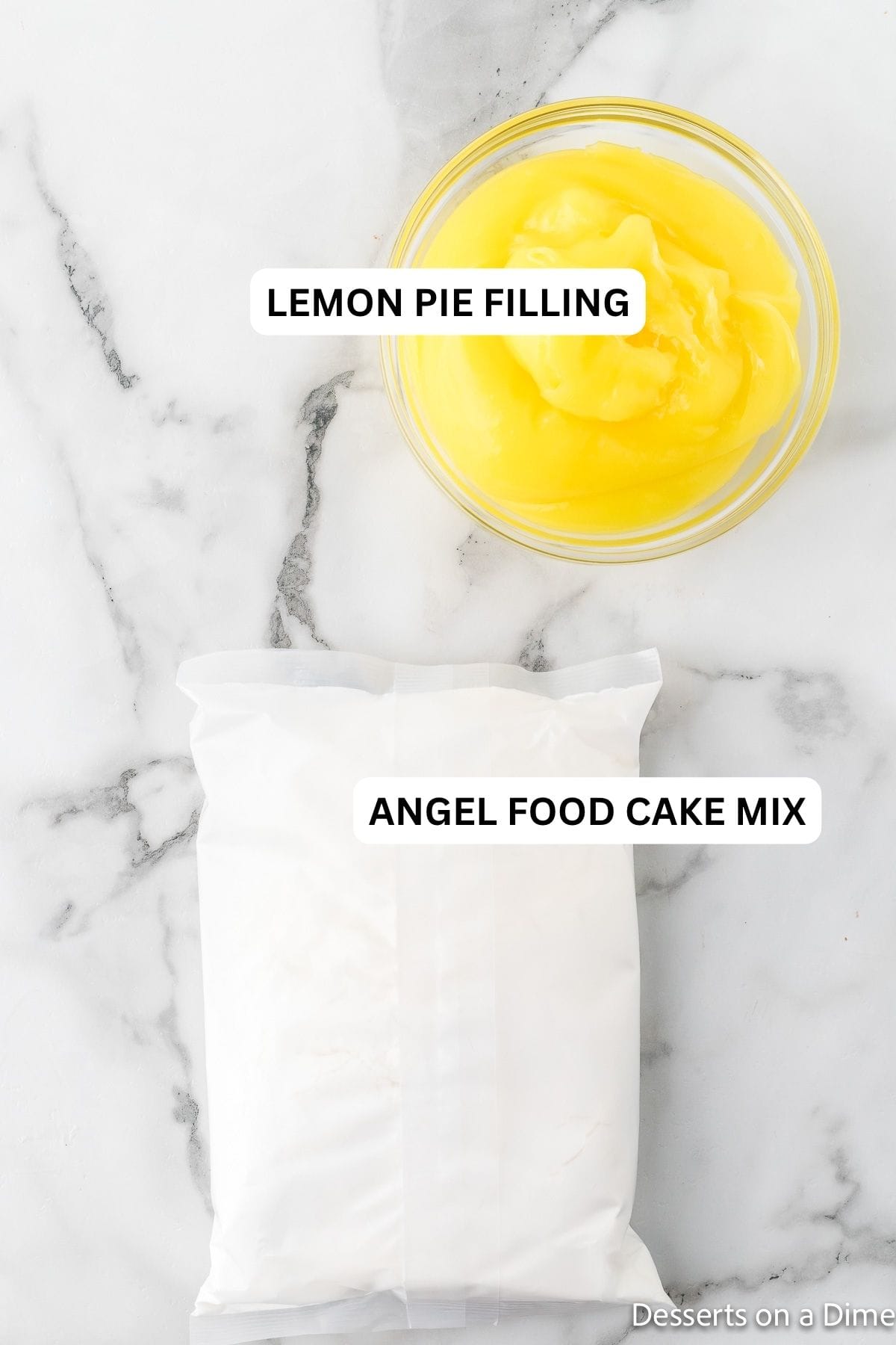 Ingredients for recipe: lemon pie filling and cake mix. 