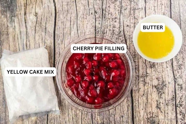 Ingredients needed for recipe: yellow cake mix, cherry pie filling, salted butter.