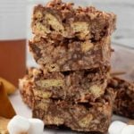 S'mores rice krispie treats cut into squares.