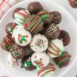 Christmas oreo balls on a platter.