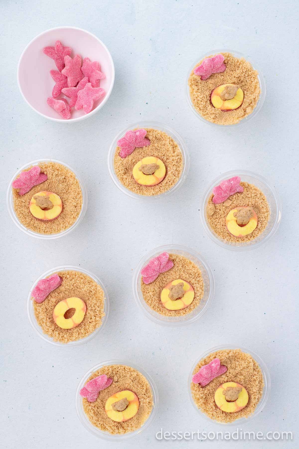 Candy layered on top to look like pool floats. 