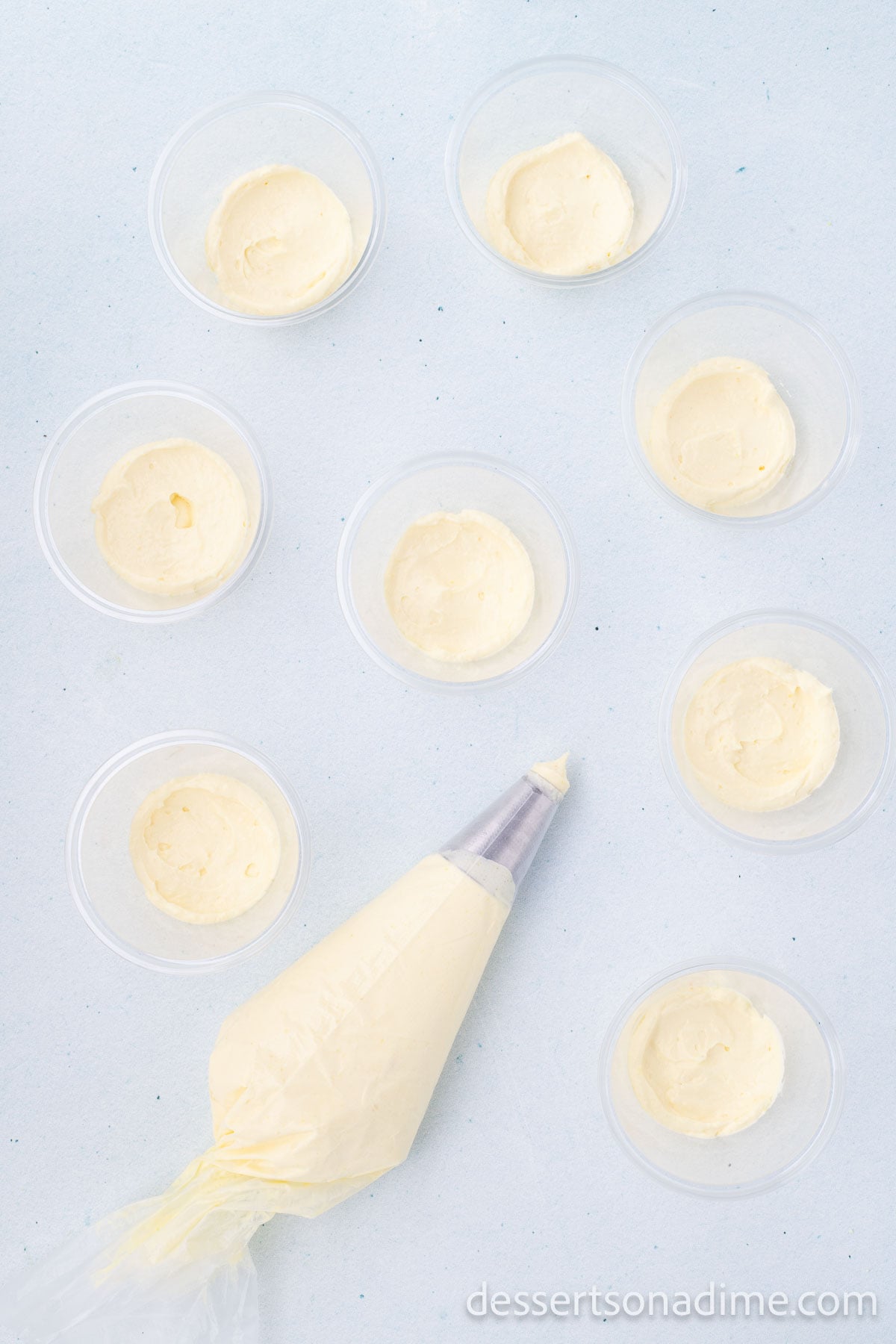 Pudding piped into cups. 