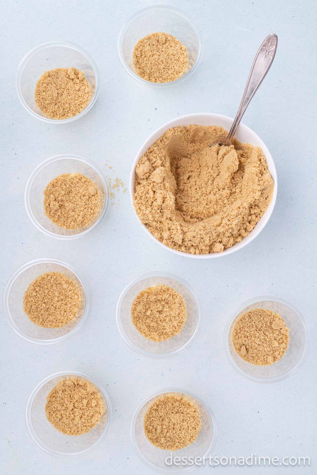 Cookie Crumbs layered into cups. 