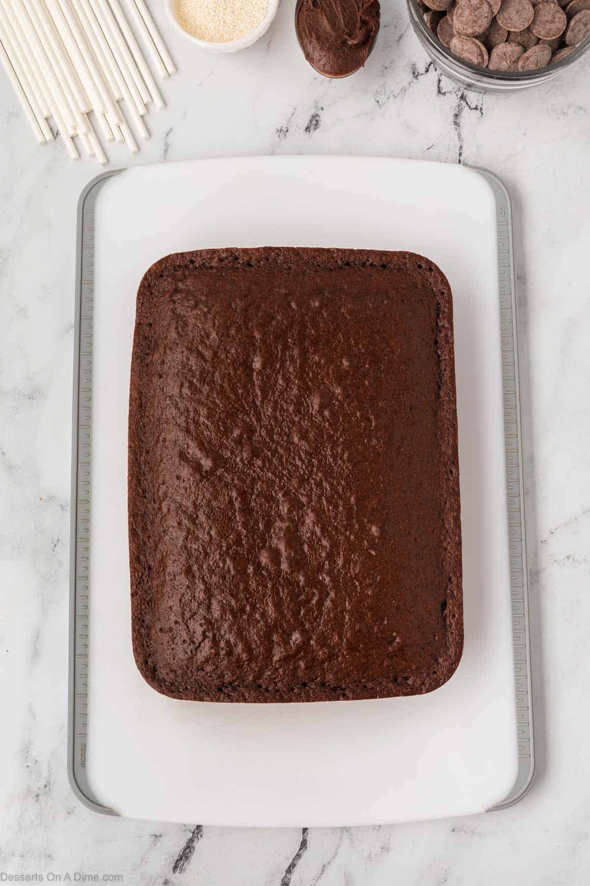 Cake removed from pan and placed on a cutting board.