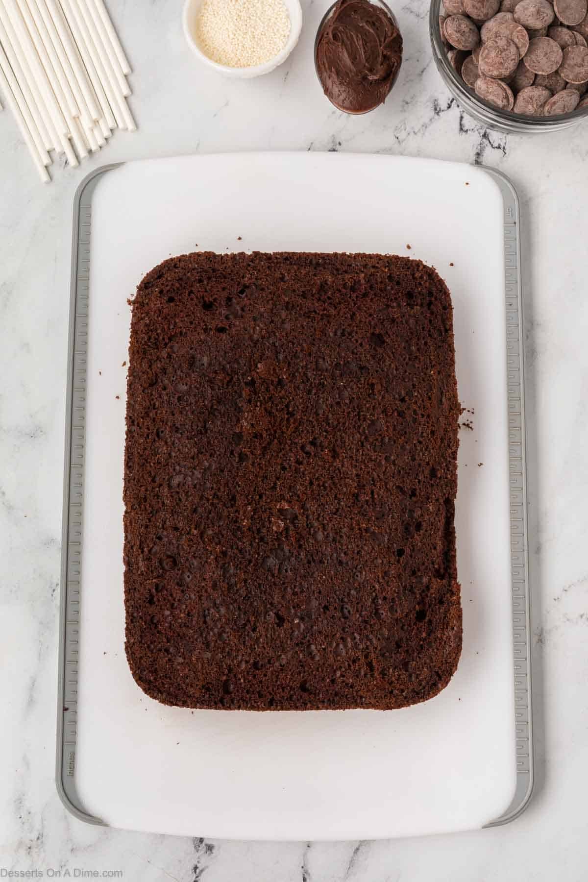 Cake with outer layer removed. 