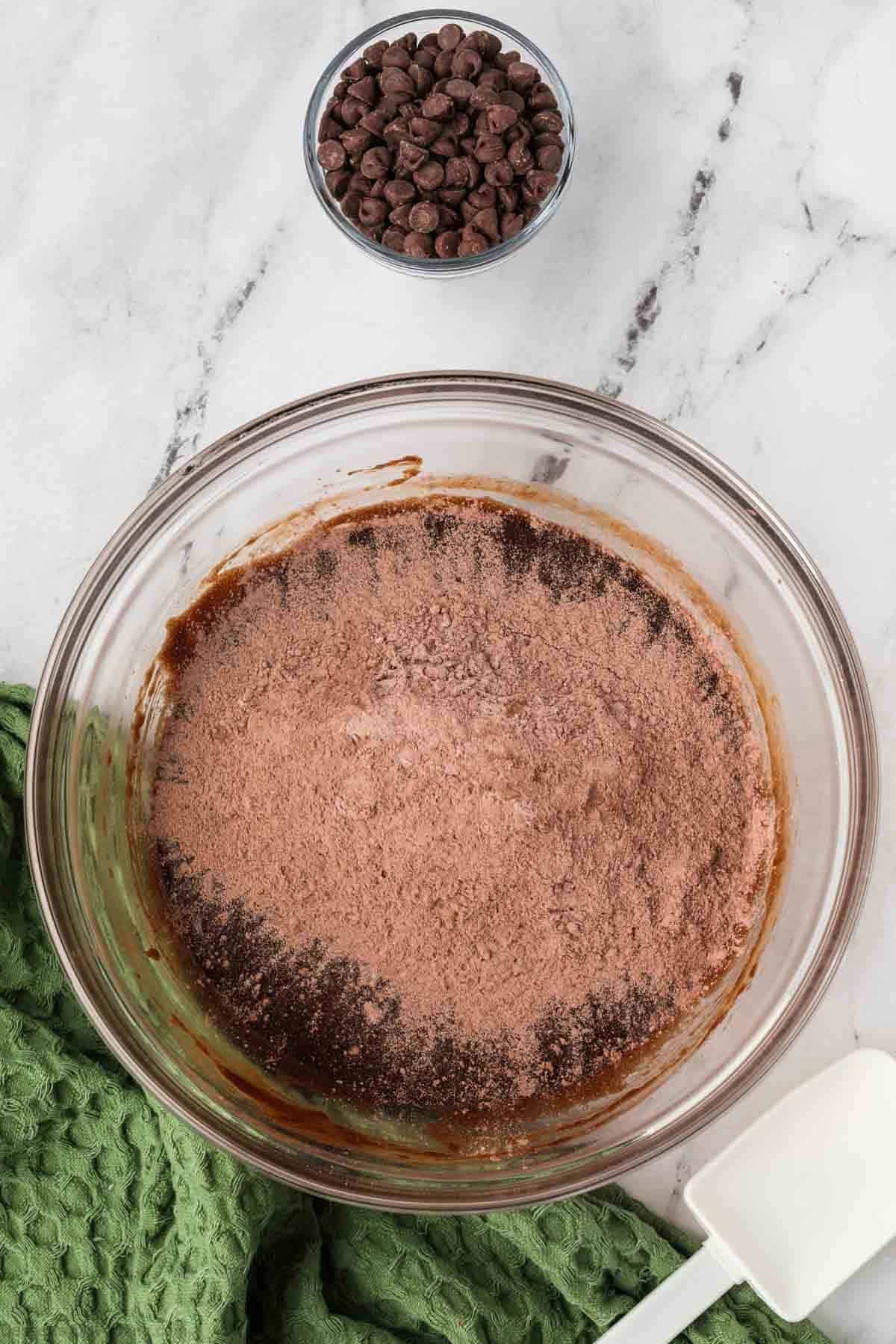 Dry ingredients folded into batter. 