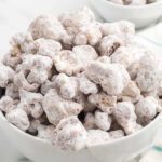 Puppy chow popcorn in a bowl.