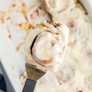 Cinnabon cinnamon rolls being served.