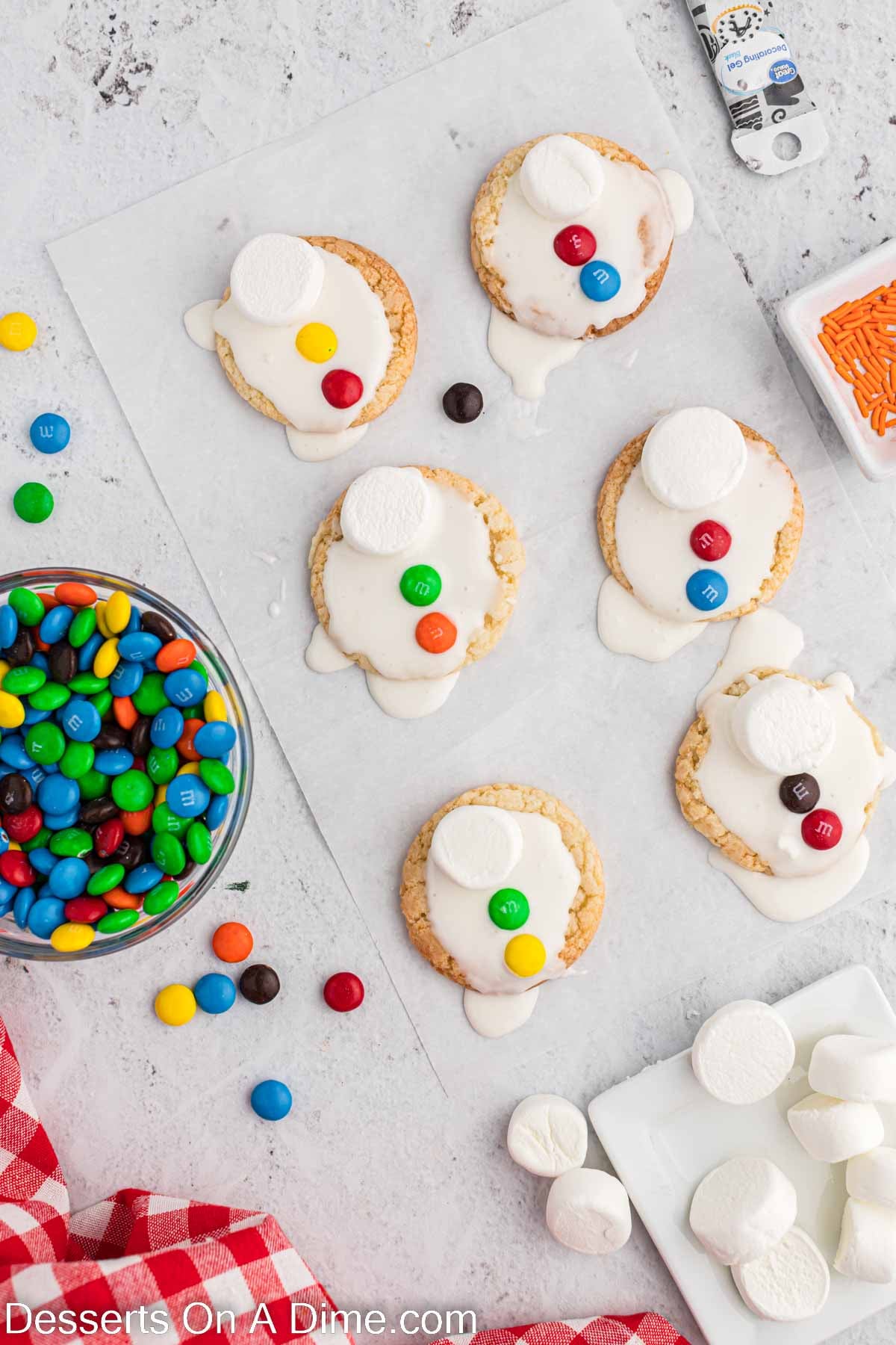 M&M's placed on each cookie.
