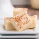 Egg nog fudge cut into squares.