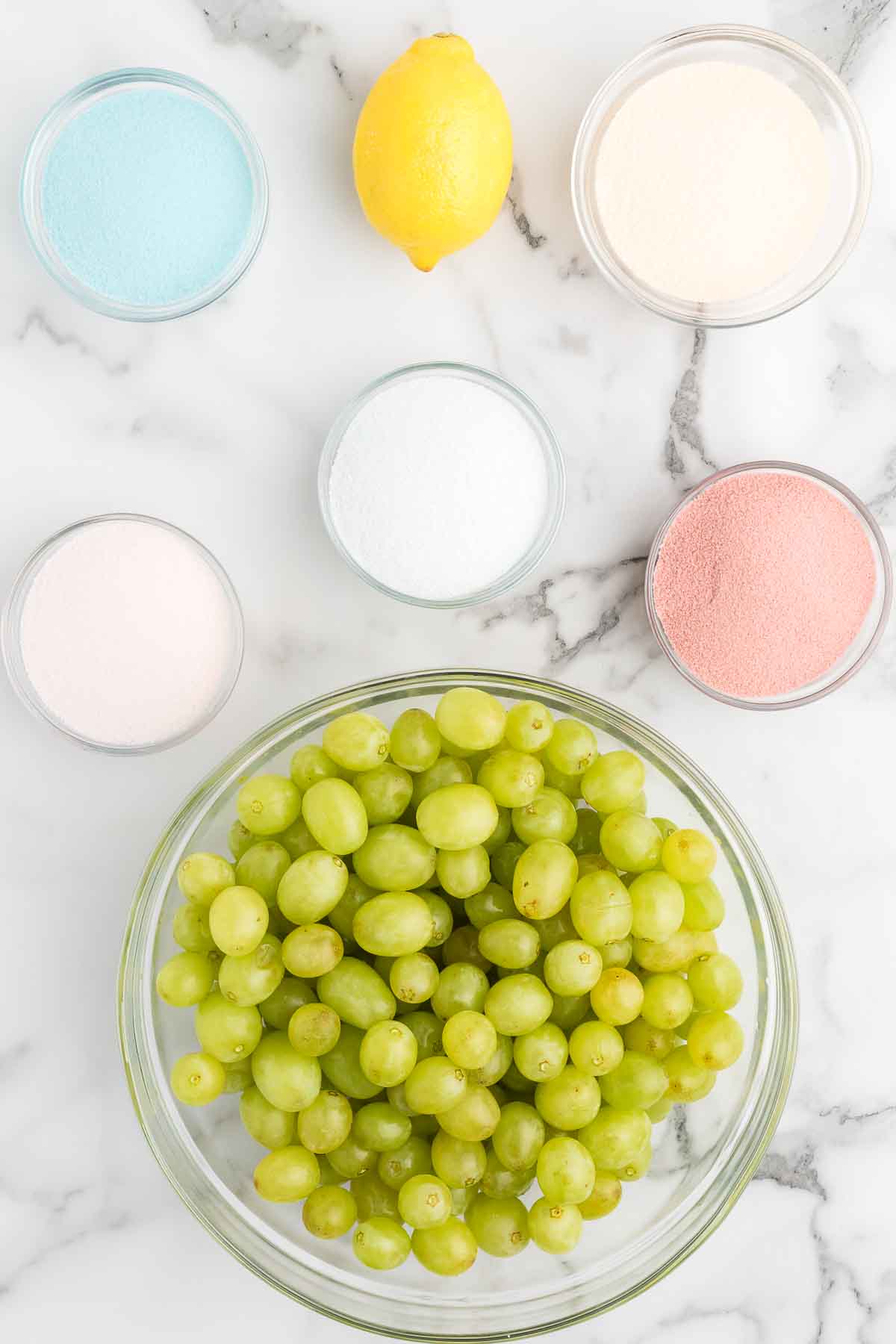 Ingredients for Sour patch grapes - grapes, lemon, jello.