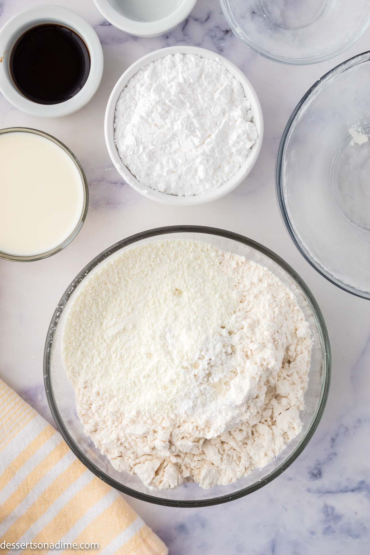 Dry ingredients combined in a bowl. 