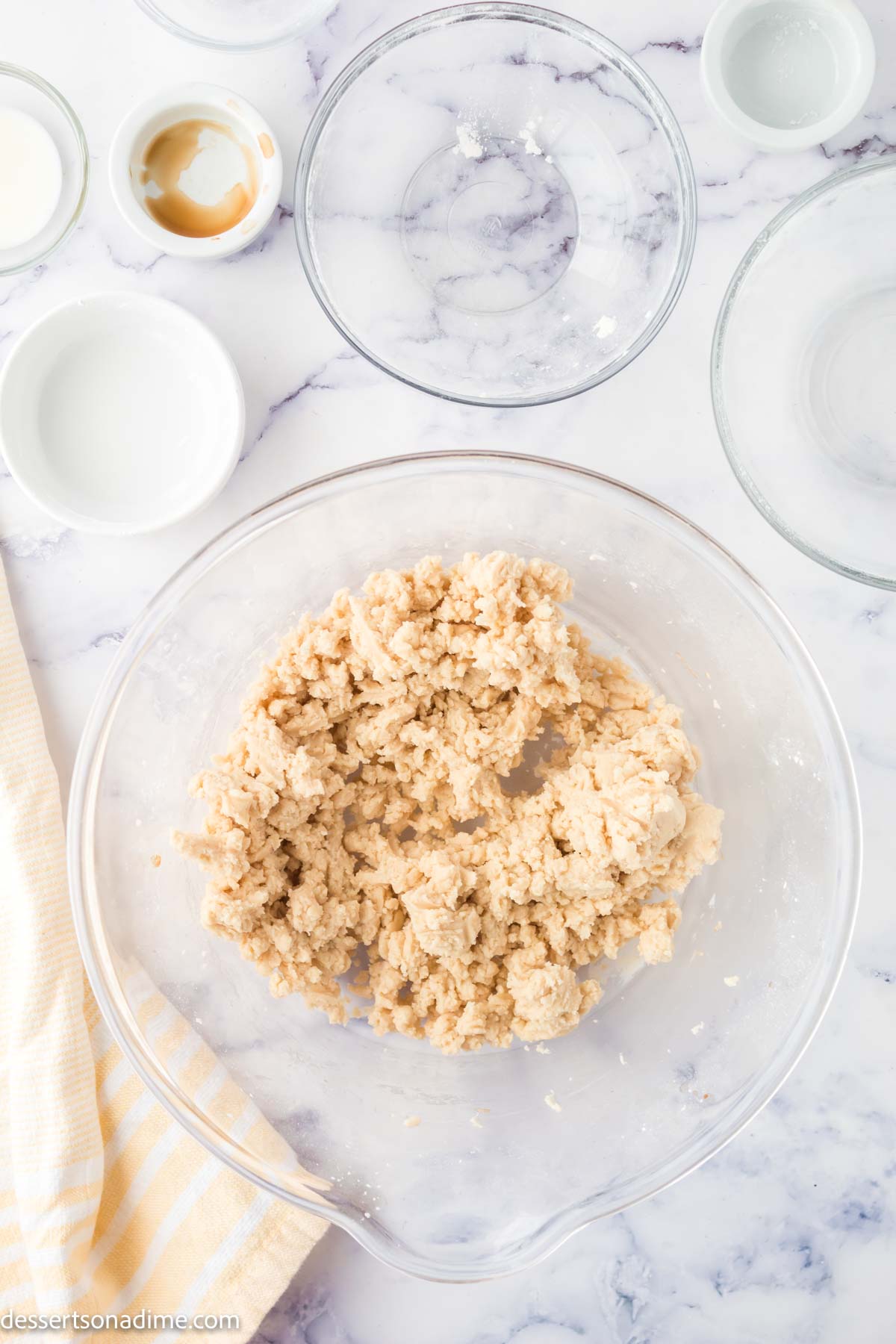 Wet and dry ingredients combined in a bowl to make cookies. 