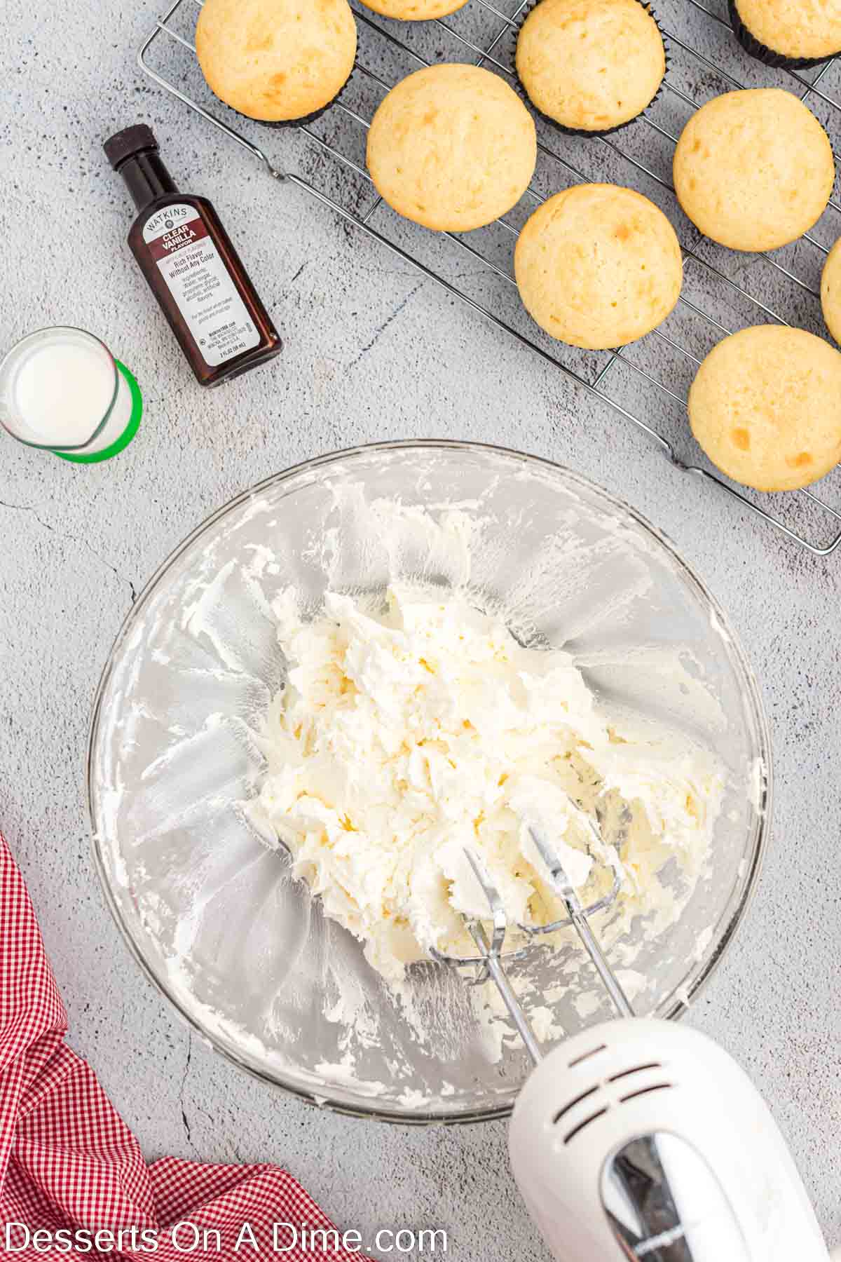 Frosting mixture in a bowl. 