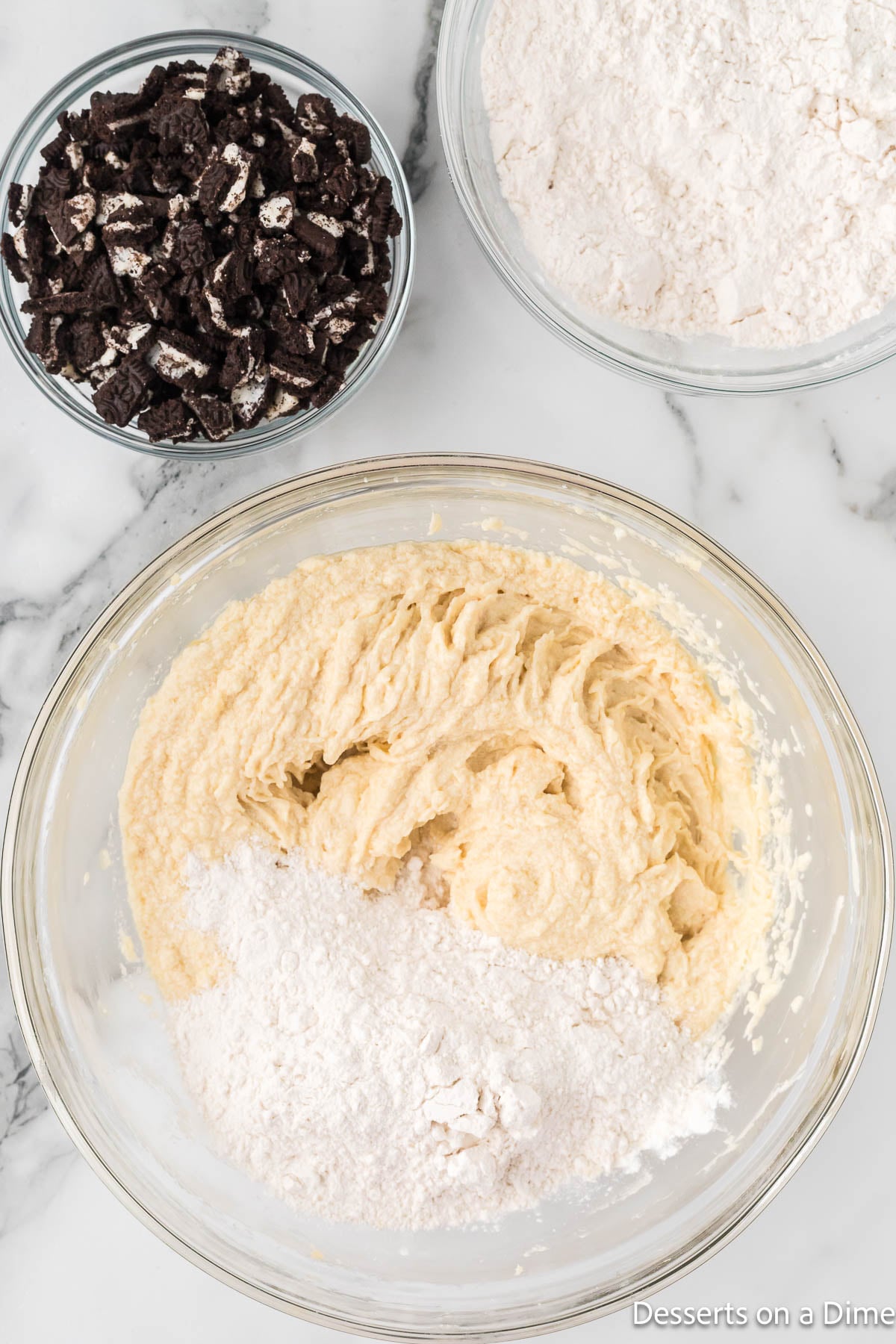 Wet and dry ingredients combined together. 