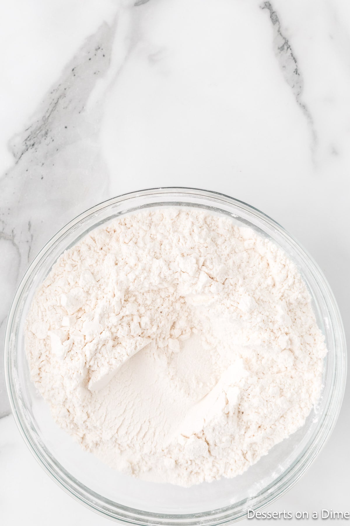Dry ingredients combined in a bowl. 