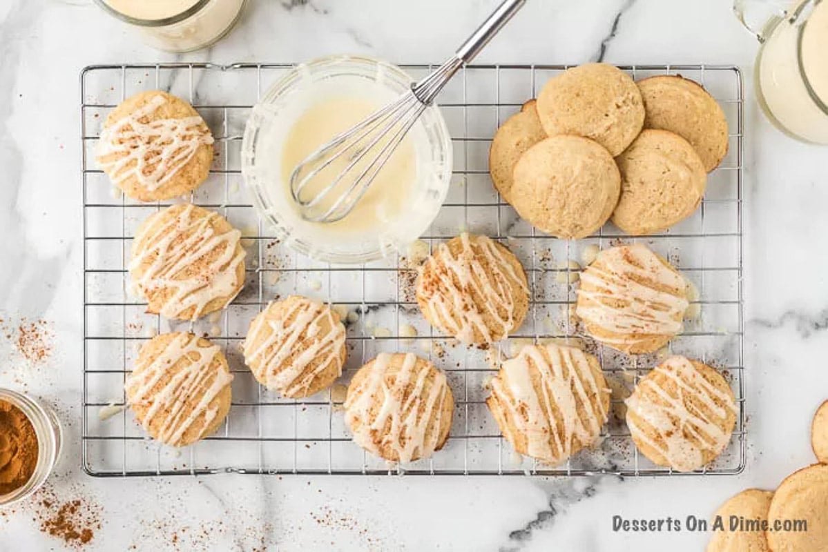 Cookies on wire rack cooling. 
