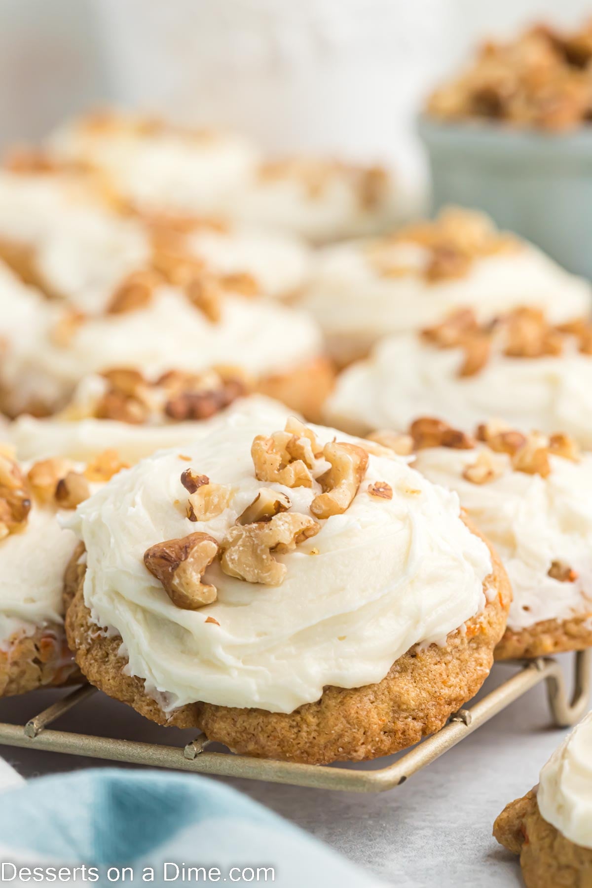 Carrot cake cookies on cooling rack. 