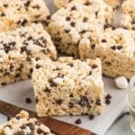 Rice krispy treats cut into squares.