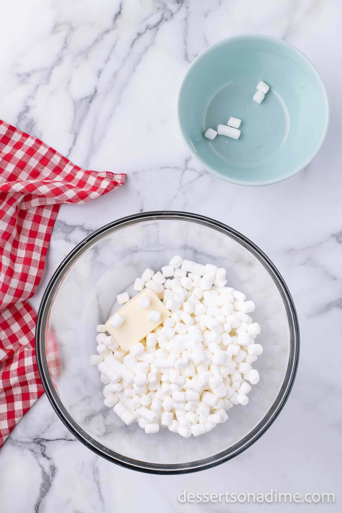 Marshmallows and butter in a bowl. 