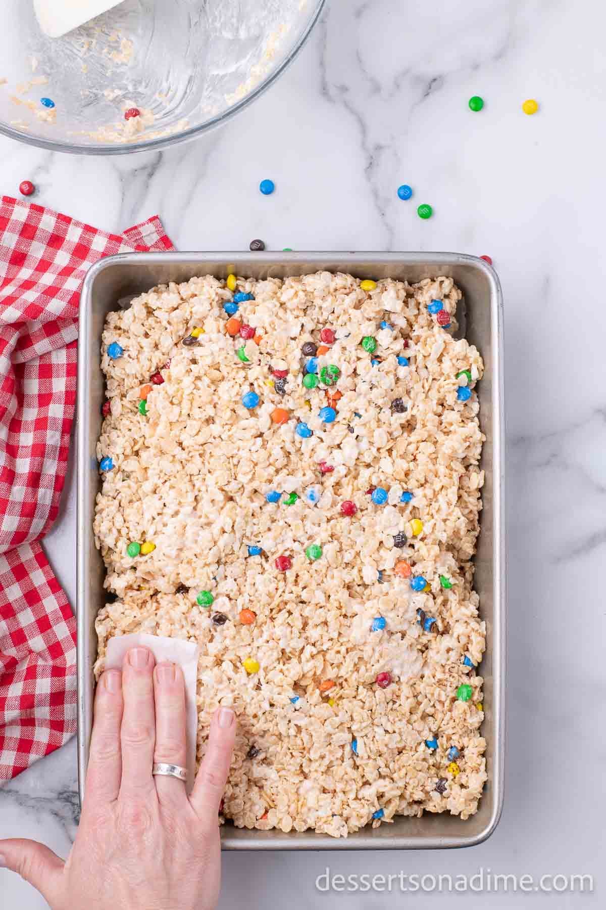 Mixture spread into baking dish. 