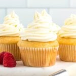 Cupcakes with cool whip frosting on top.