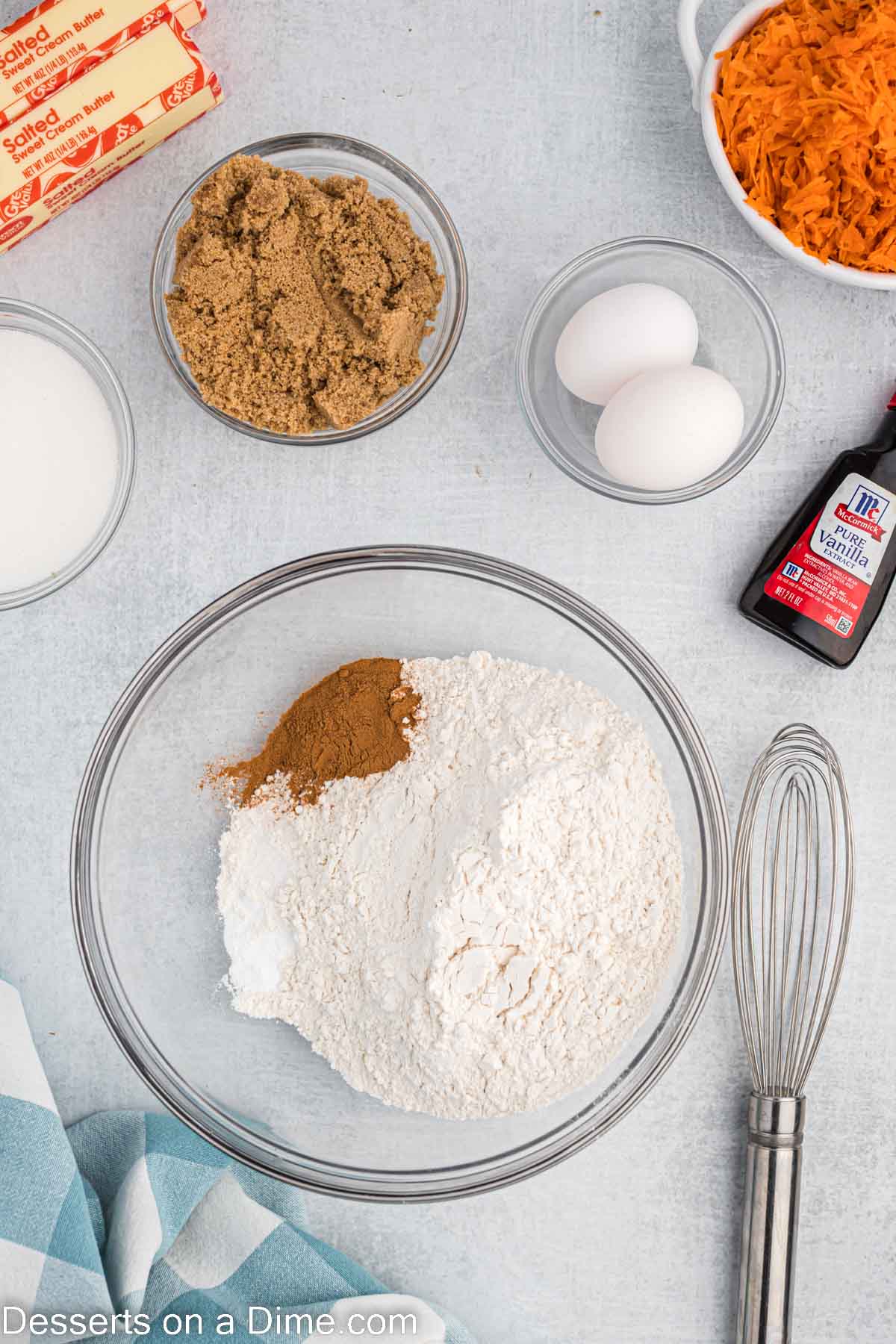 Dry ingredients in a mixing bowl. 